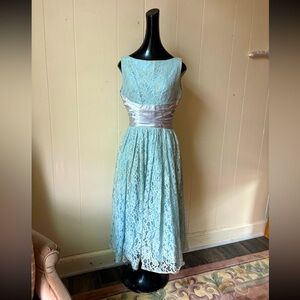 1950s 1960s Blue Lace Prom Dress Formal Dress